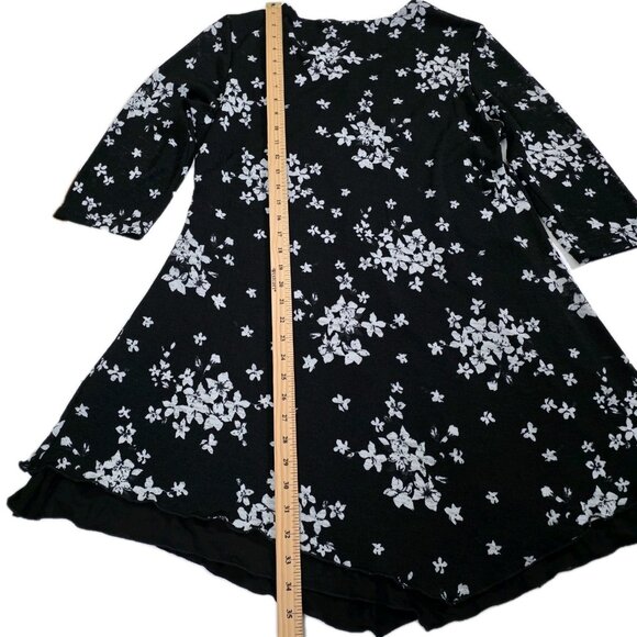 Papa Vancouver Tunic Womens L Black Floral Layered 3/4 Sheer Sleeves Lagenlook - Picture 7 of 16